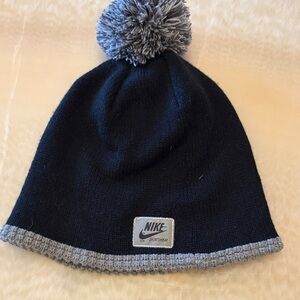 Nike Kids Navy Beanie with Gray Pom